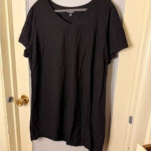 Nicole Miller Black Short Sleeve V-Neck Tunic/minisress linen/viscose